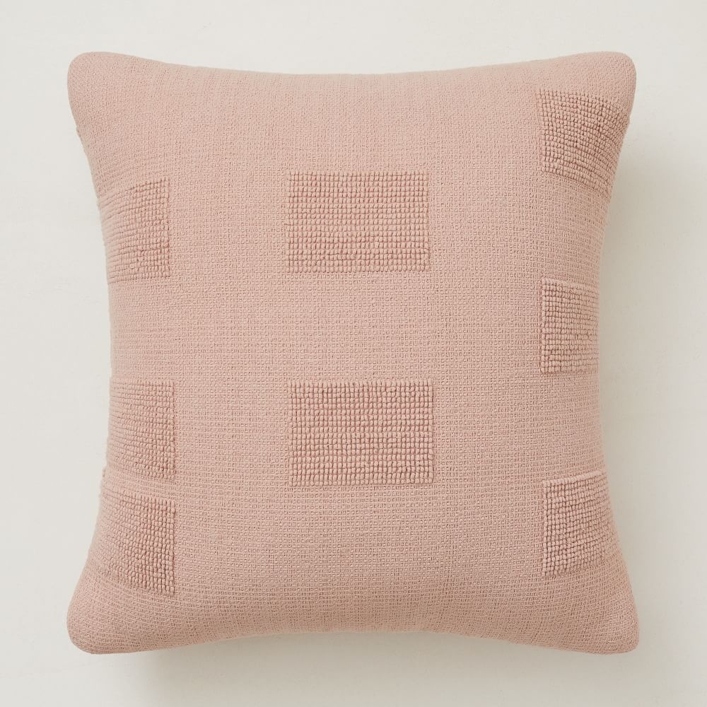Outdoor Tufted Grid Pillow, 24"x24", Pink Stone - Image 0