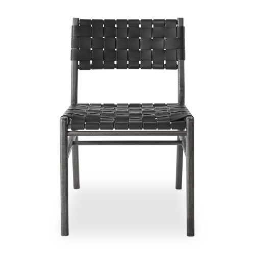 Stratton Dining Side Chair, Midnight Black, Leather, Black - Image 0