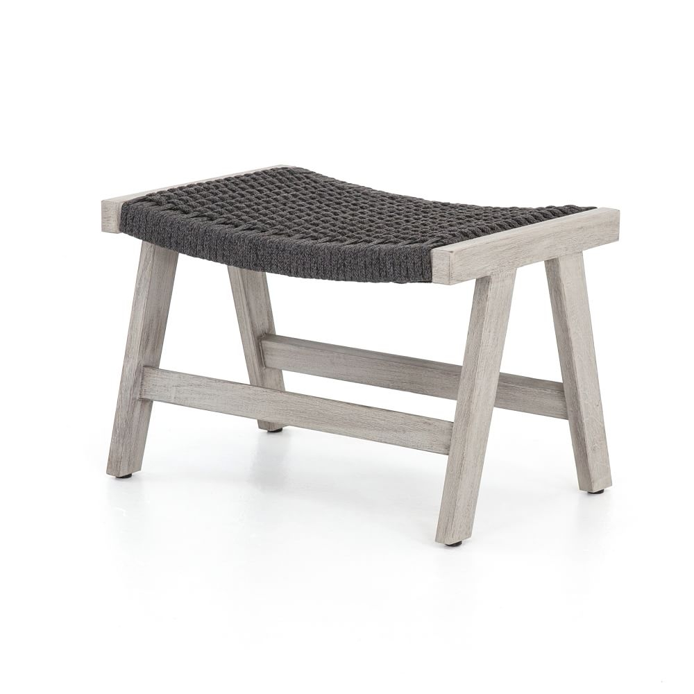 Catania 23.25" Outdoor Rope Ottoman, Weathered Grey - Image 0