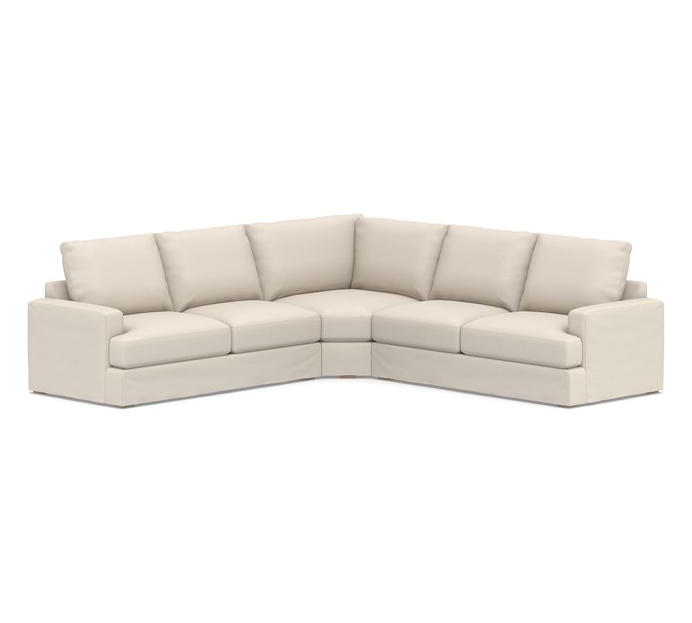 Canyon Square Arm Slipcovered 3-Piece L-Shaped Wedge Sectional, Down Blend Wrapped Cushions, Performance Brushed Basketweave Oatmeal - Image 0