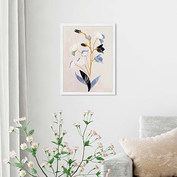 Oliver Gal 'White Flowers with Ochre' Floral & Botanical Framed Wall Art, 16"x24" - Image 1