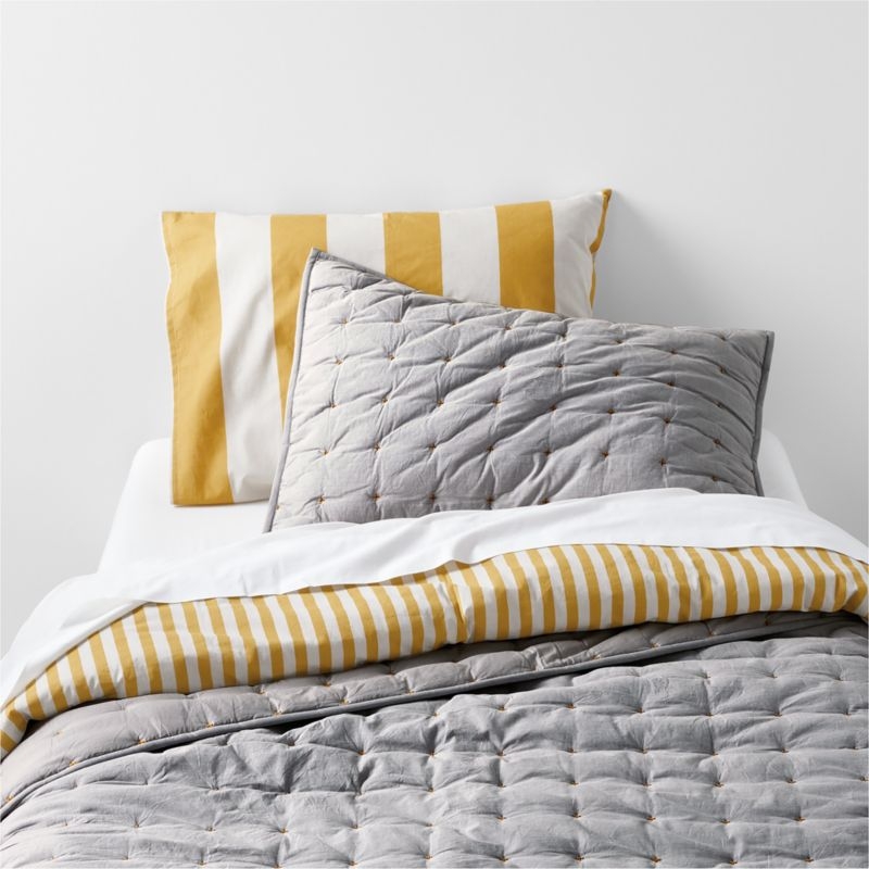 Classic Chambray Pewter Grey Cotton Kids Pillow Sham - Image 1