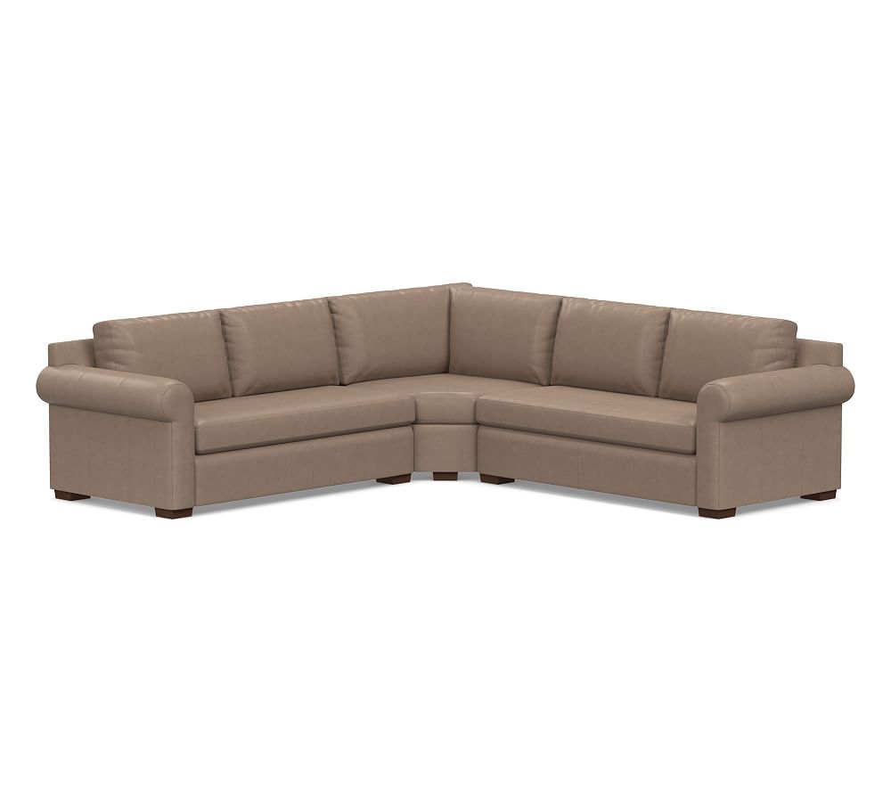 Shasta Roll Arm Leather 3-Piece L-Shaped Wedge Sectional, Polyester Wrapped Cushions, Legacy Taupe - Image 0