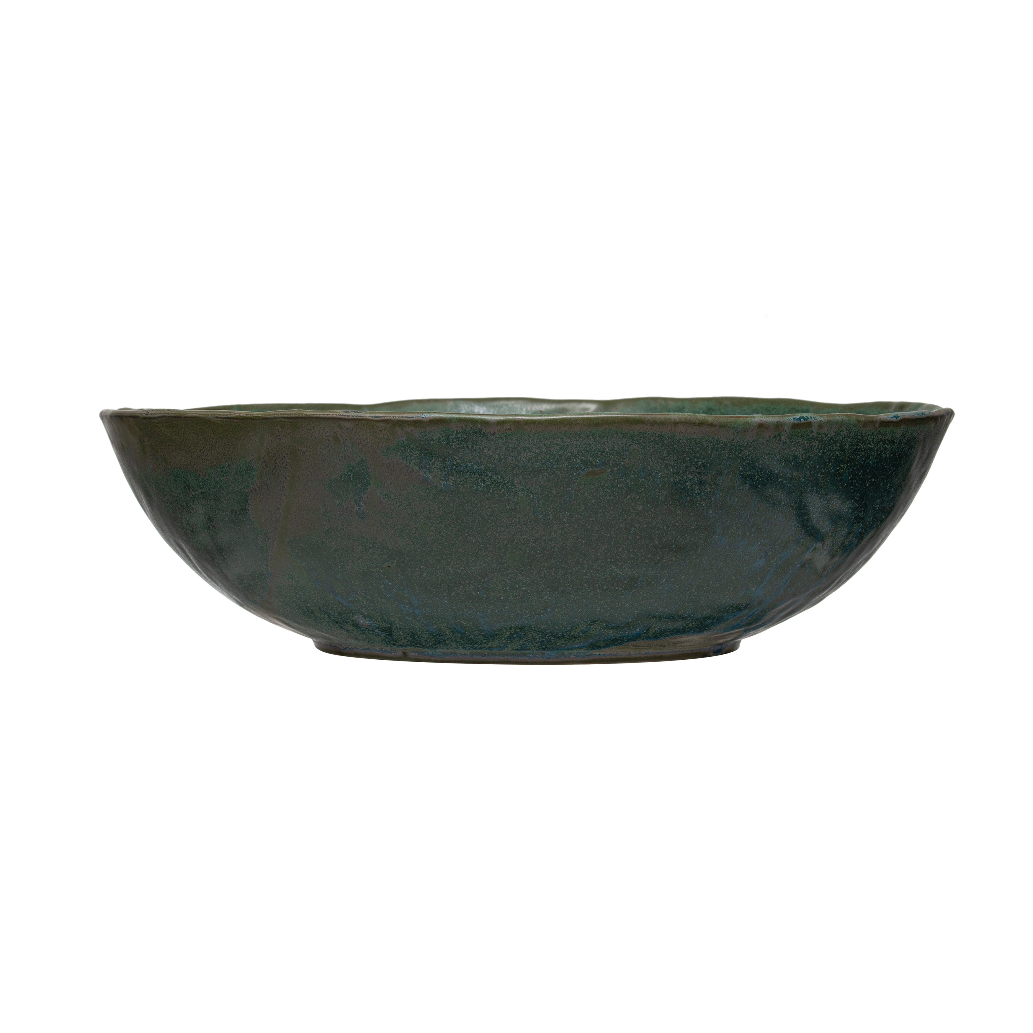  Stoneware Serving Bowl, Matte Green Reactive Glaze - Image 0