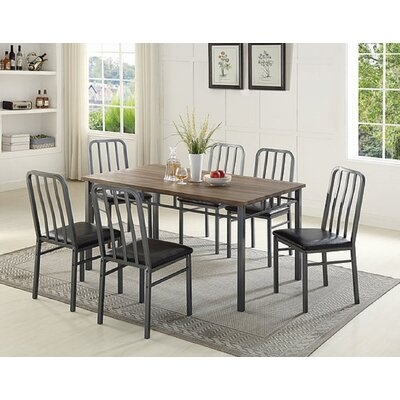 Dining Set With 1 Wood Table Top With Gun Metal Legs And 6 Chairs Black PU Seat With Gun Metal Legs - Image 0