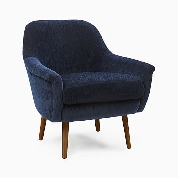 Phoebe Midcentury Chair, Poly, Distressed Velvet, Ink Blue, Pecan - Image 2
