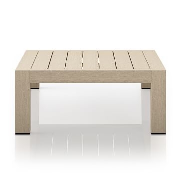 Pitched Teak Wood Outdoor Ottoman, Solid FSC Teak, Washed Brown - Image 3