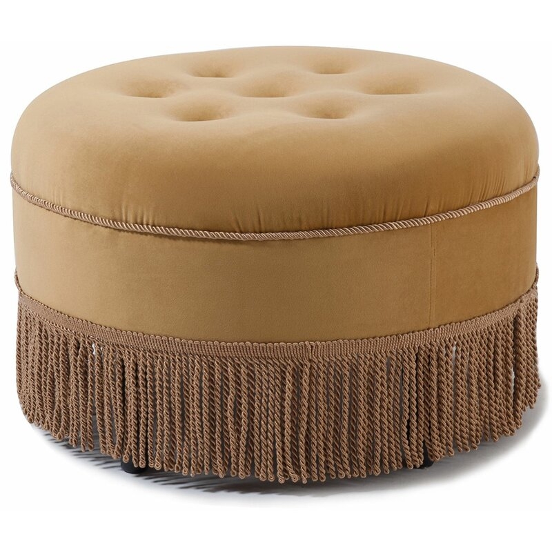 Opehlia 24" Wide Tufted Round Cocktail Ottoman, Gold Polyester - Image 0