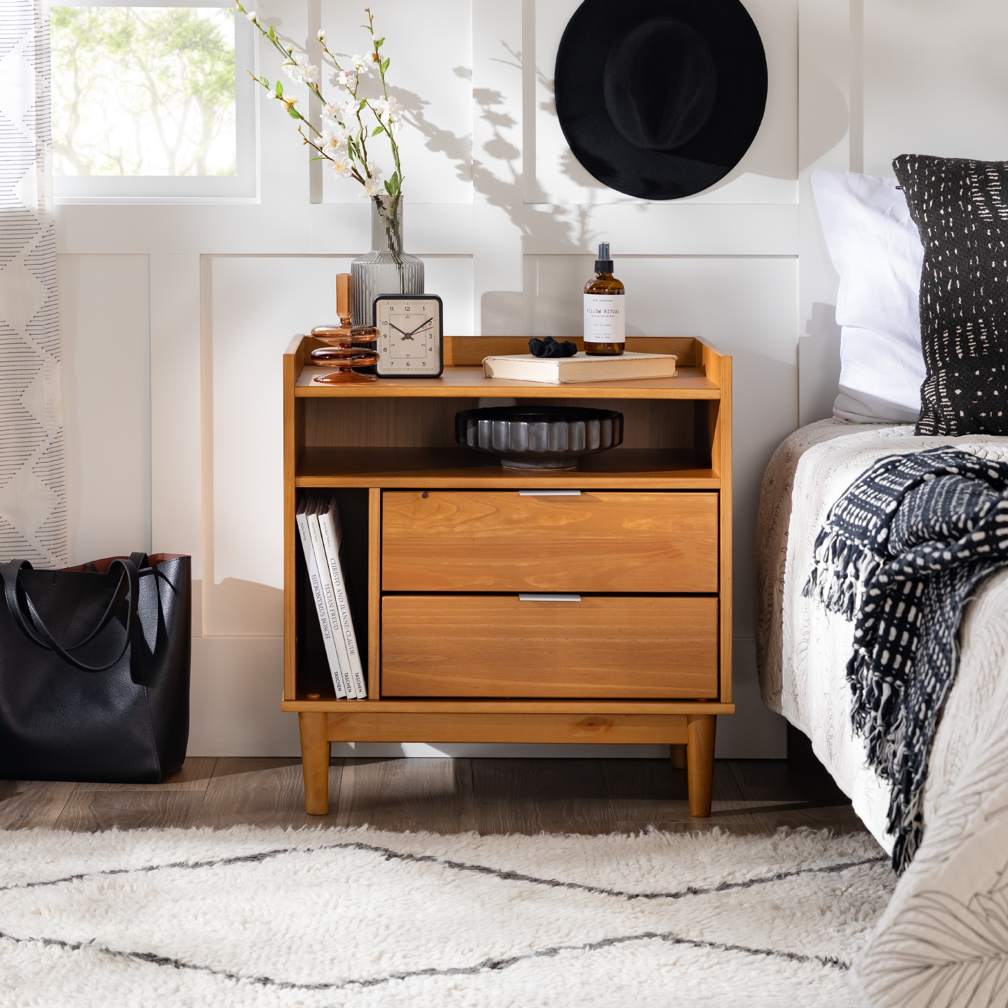 Mid-Century Modern Solid Wood 2-Drawer Nightstand – Caramel  - Image 6