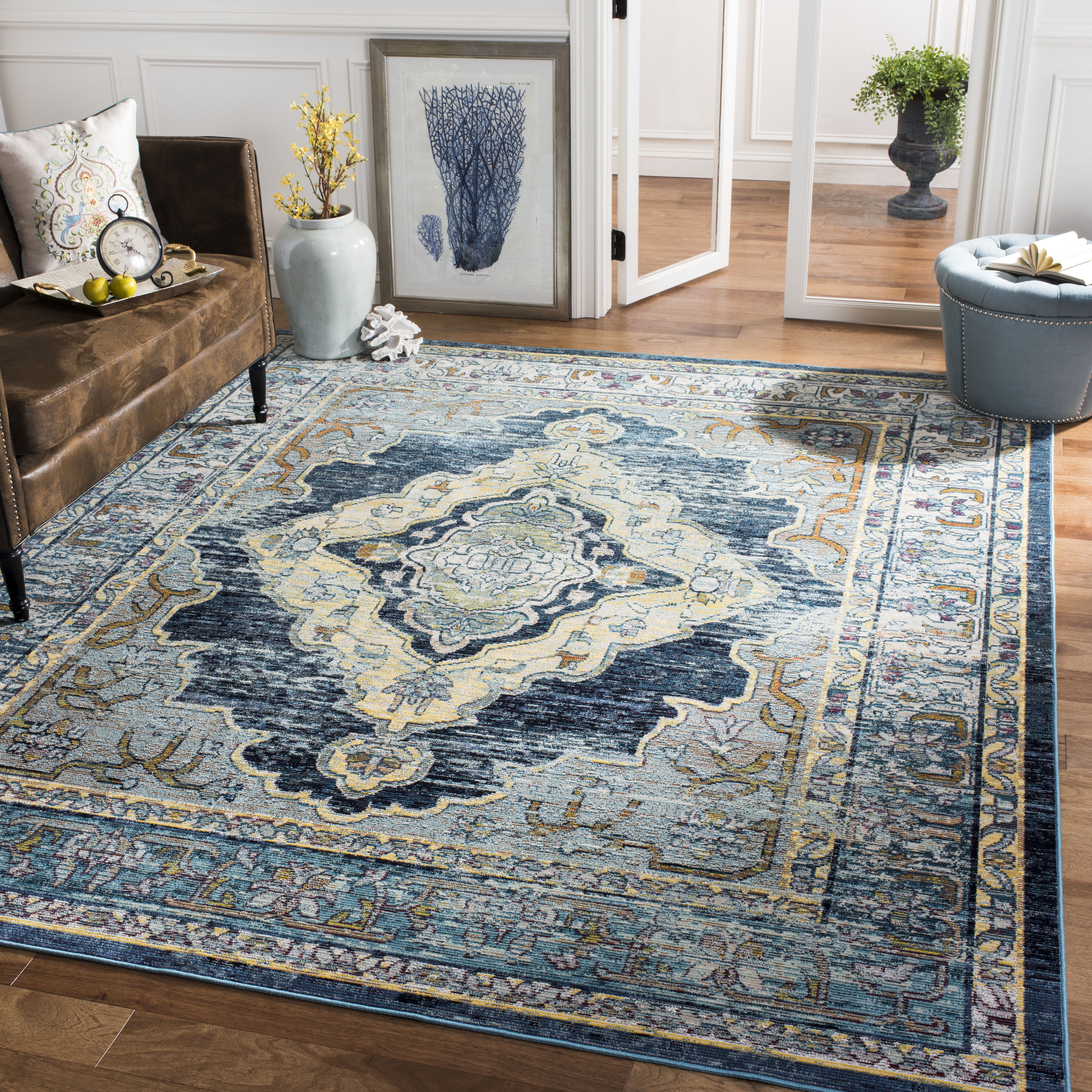 Arlo Home Woven Area Rug, CRS500M, Blue/Yellow,  8' X 10' - Image 1