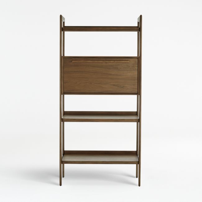 Tate Walnut Bookcase Bar Cabinet - Image 0
