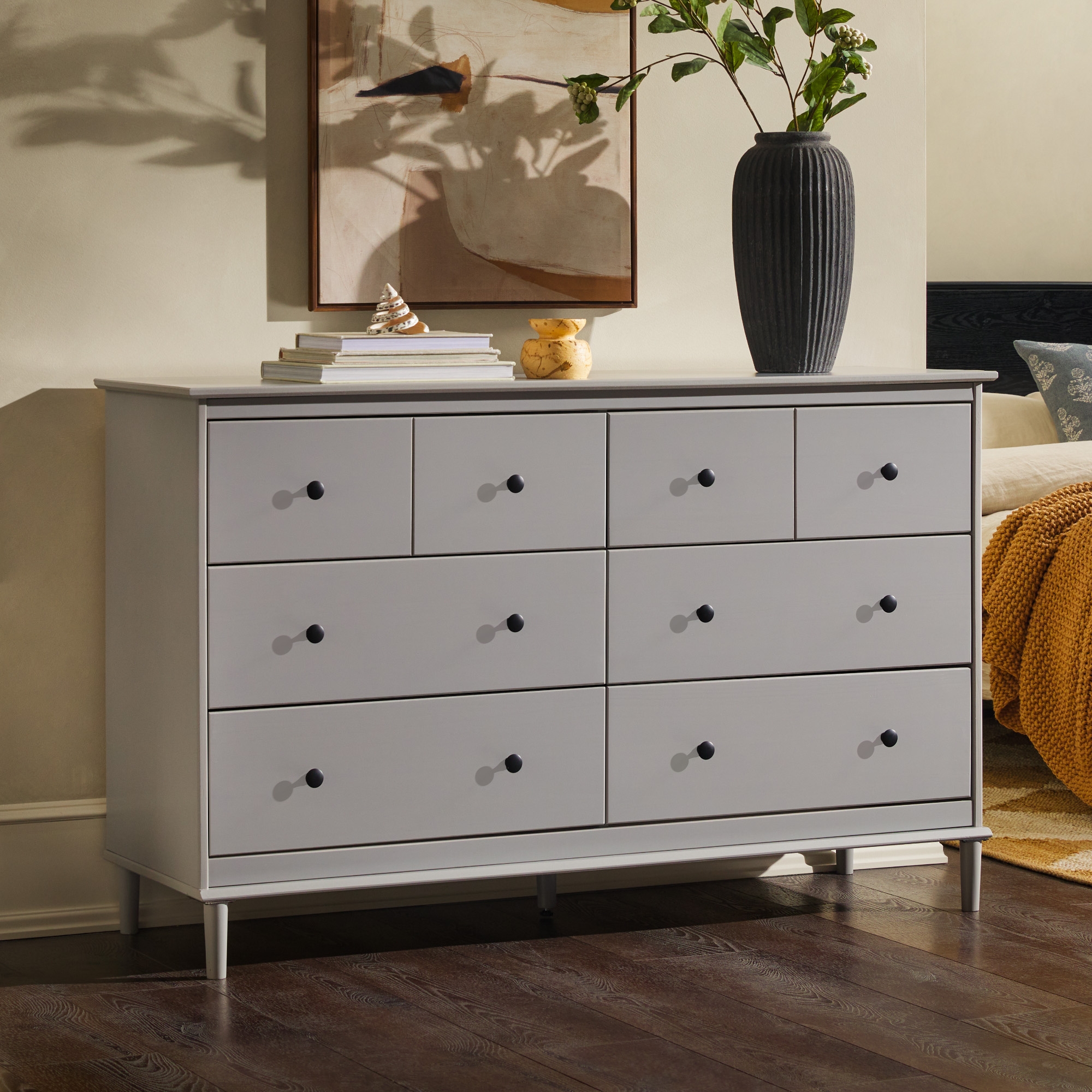 Classic 6-Drawer Solid Wood Dresser - Grey - Image 3