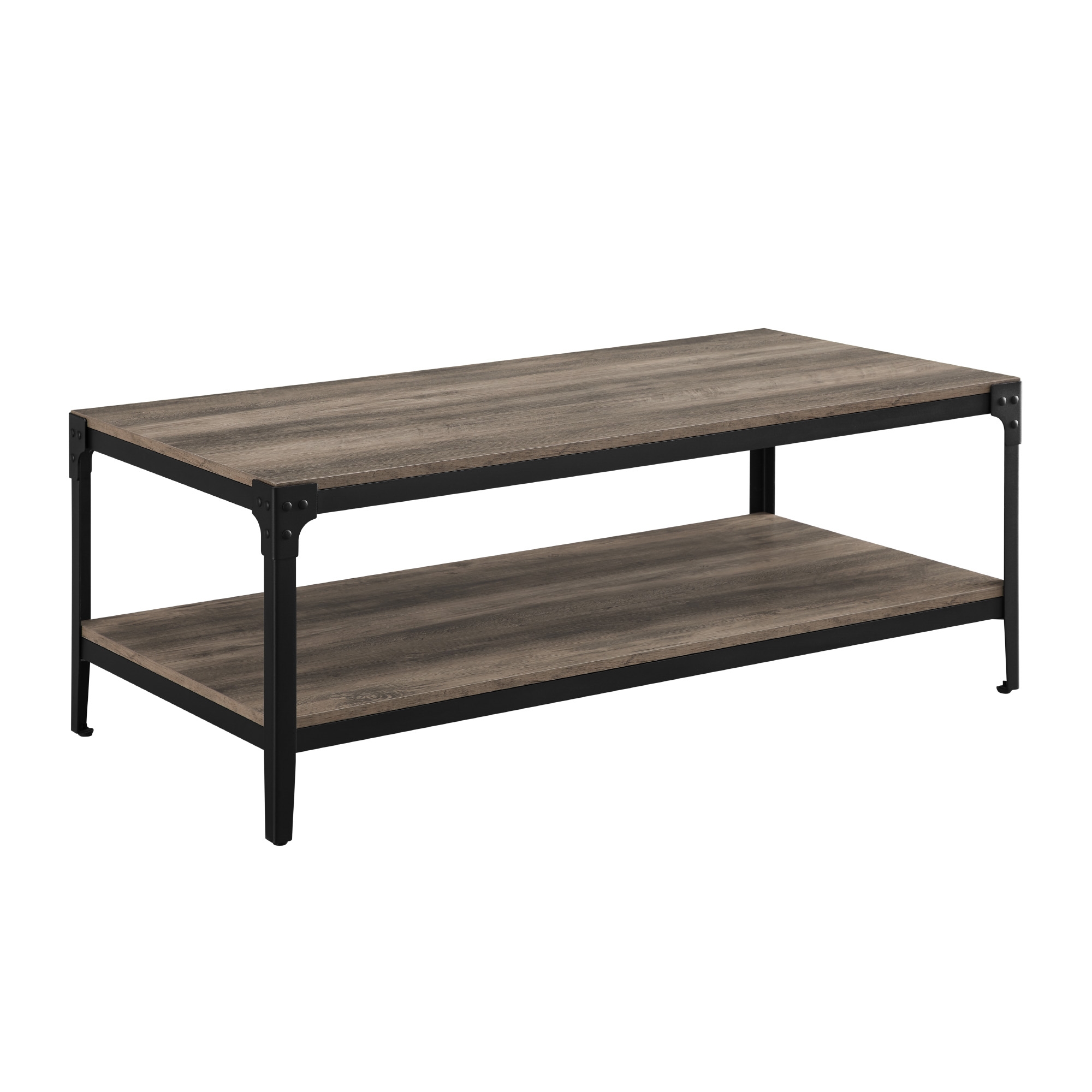 Angle Iron Rustic Wood Coffee Table - Grey Wash - Image 1