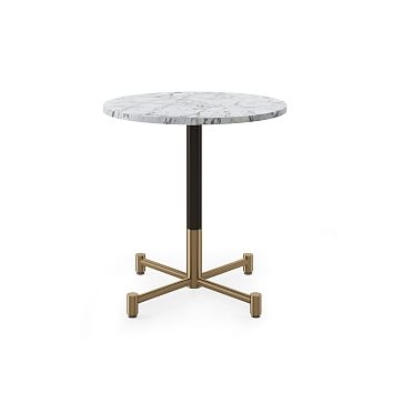 Restaurant Table, Top 30" Round, White Faux Marble, Dining Height 4 Branch Base, Bronze/Brass - Image 0