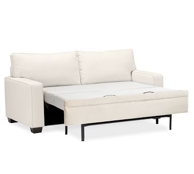 PB Comfort Square Arm Upholstered Deluxe Sleeper Sofa, Box Edge Memory Foam Cushions, Textured Basketweave Black - Image 1