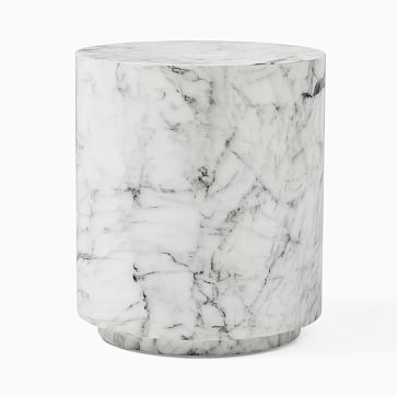 Marbled Drum Side Table, Round, White - Image 0