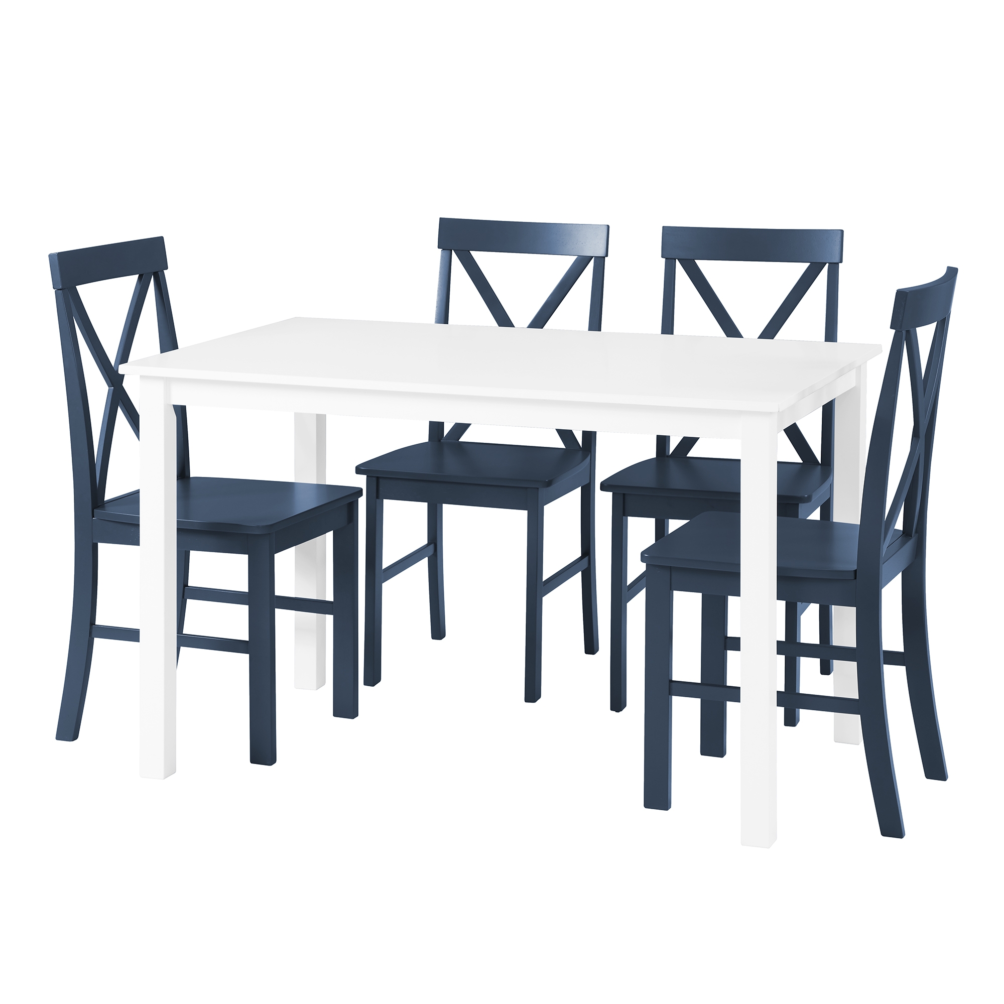 5-Piece Solid Wood Farmhouse Dining Set - White/Navy - Image 2