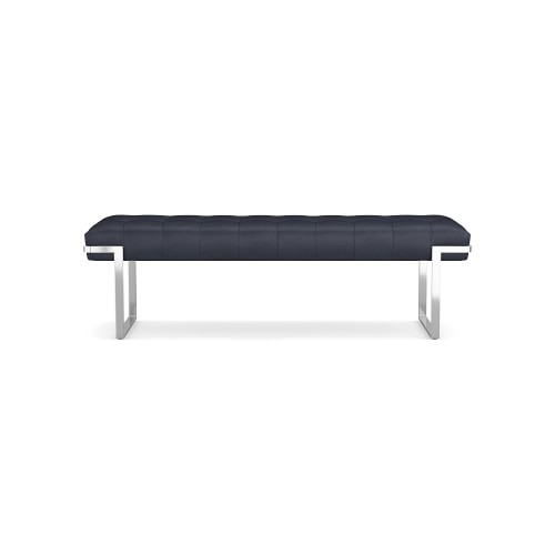 Mixed Material Bench, Standard Cushion, Como Leather, Blue, Polished Nickel - Image 0