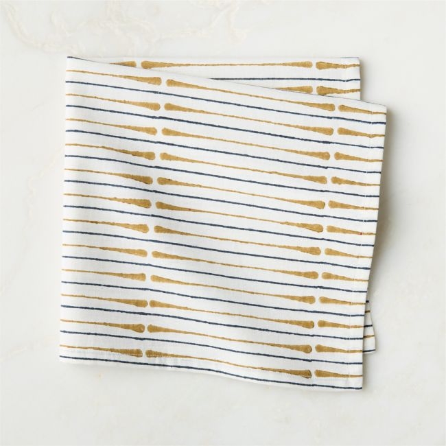 Andre Warm White and Smoked Amber Block Print Cloth Napkin - Image 0