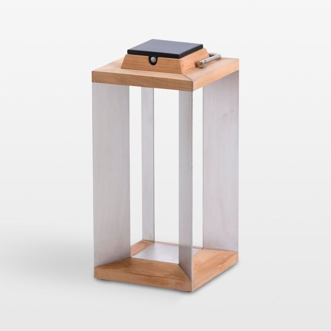 Blade Teak and Stainless Steel LED Solar Outdoor Lantern 18" - Image 0