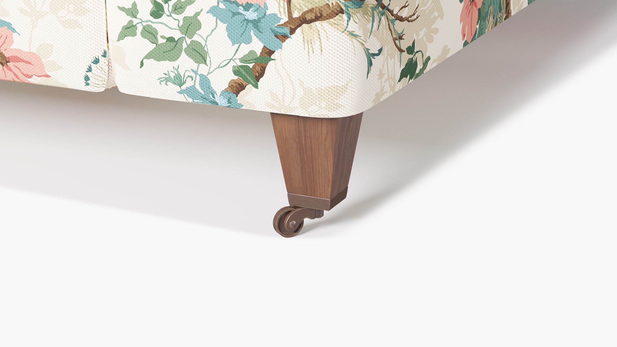 Classic Sofa, Rose Peacock Park, Walnut with Antique Brass Caster - Image 1