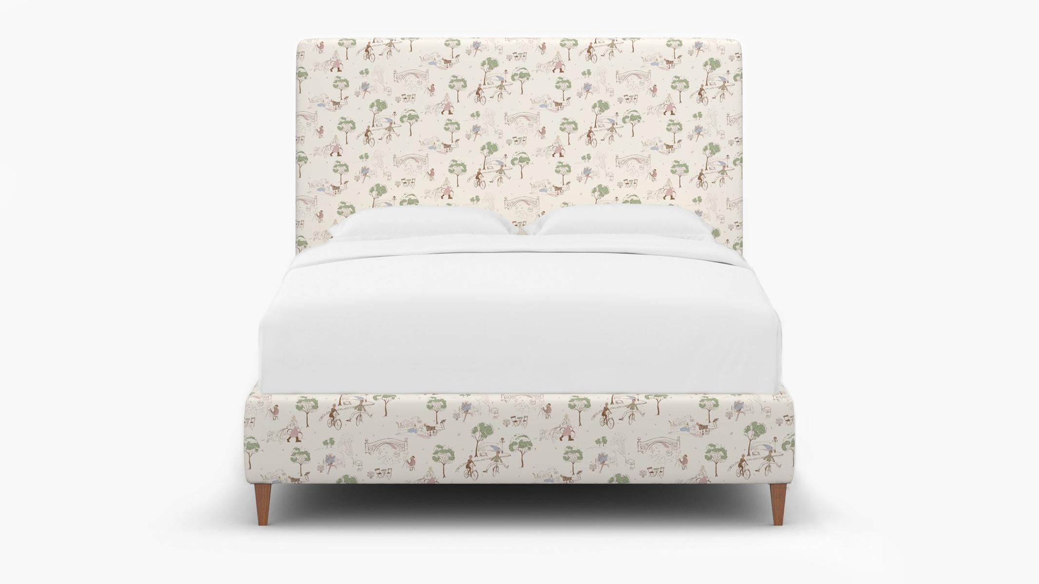 Classic Bed, Multi Central Park Toile, Walnut Square Tapered Leg, Full - Image 1