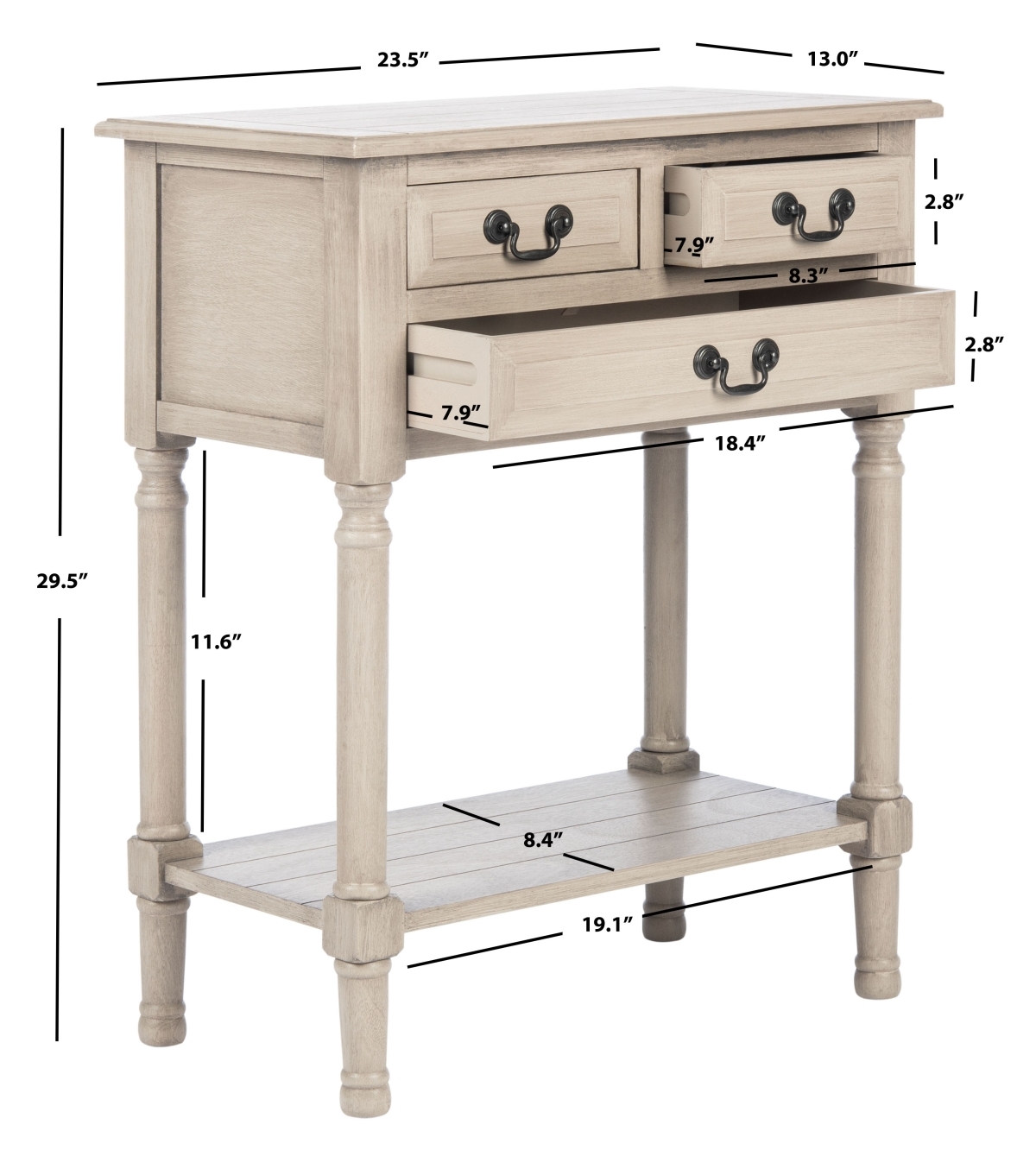 Primrose 3 Drawer Console Table - Greige - Safavieh - Image 8