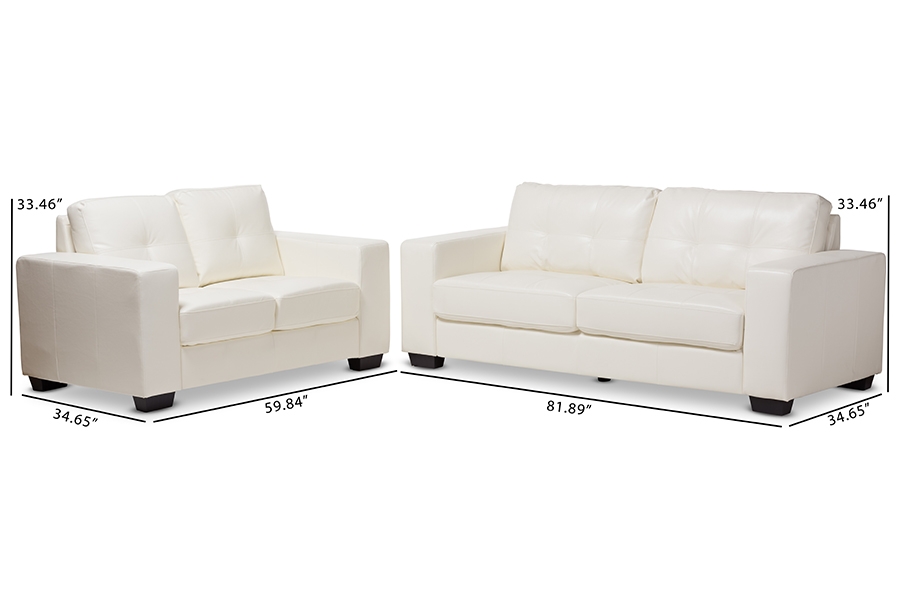 Baxton Studio Adalynn Modern and Contemporary White Faux Leather Upholstered 2-Piece Livingroom Set - Image 6