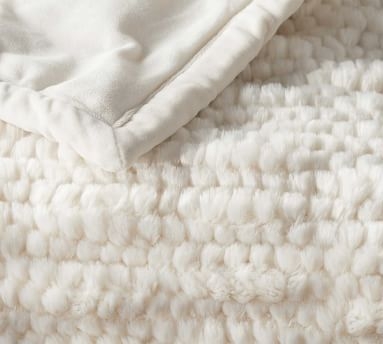 Faux Fur Throws, 50 x 60", Ivory Honeycomb - Image 1