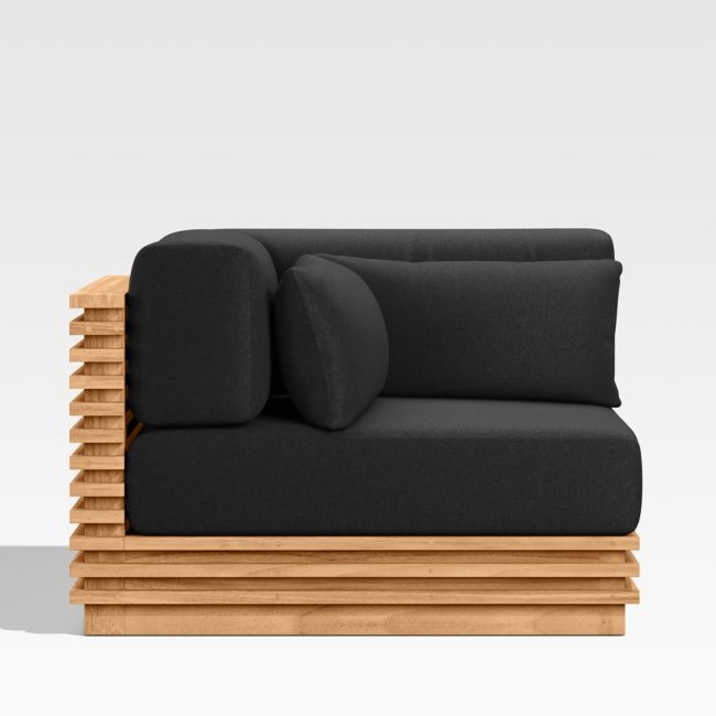 Batten Natural Teak Outdoor Corner Chair with Canvas Black Sunbrella ® Cushions - Image 0