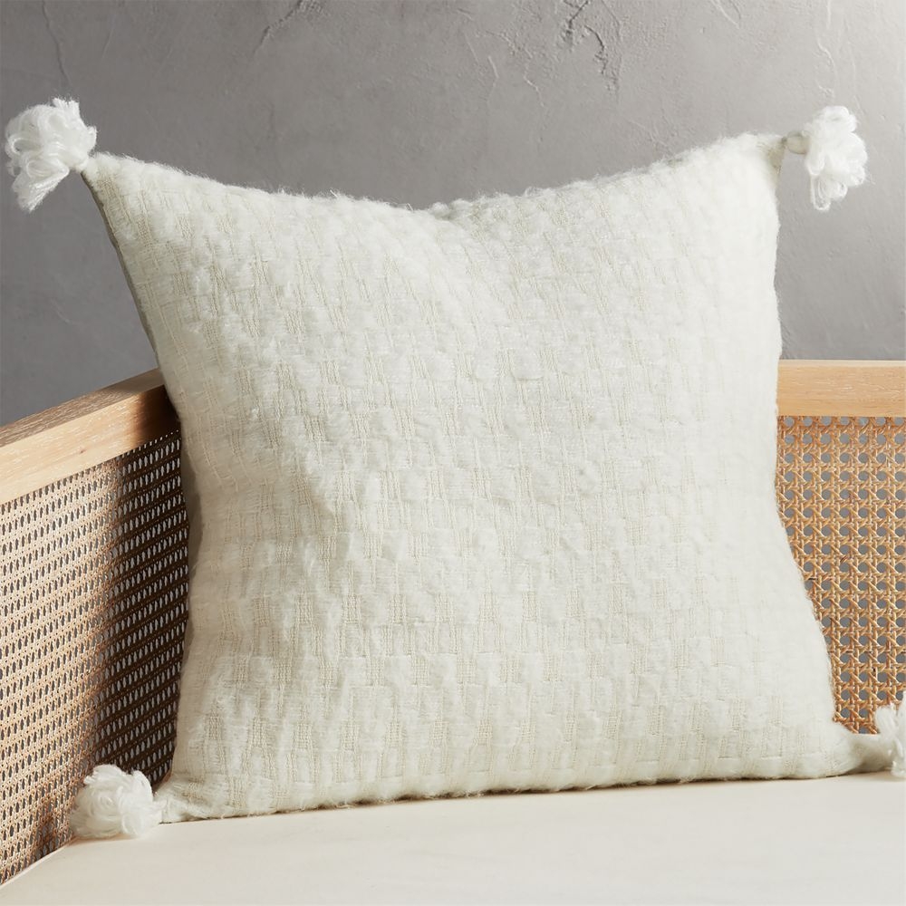 23" Sven White Tassel Pillow with Down-Alternative Insert - Image 0