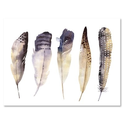 Boho Ethnic Dark Gray Feathers II - Bohemian & Eclectic Canvas Wall Art Print - Image 0