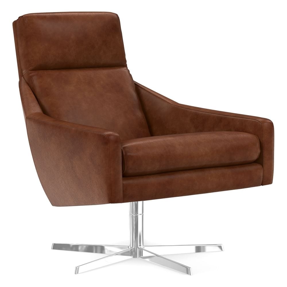 Austin Swivel Base Chair, Poly, Weston Leather, Molasses, Polished Nickel - Image 0