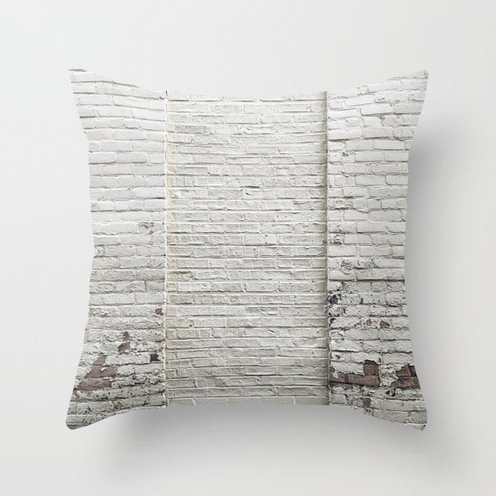 White Brick Wall Door In Wisconsin Throw Pillow by Christina Lynn Williams - Cover (16" x 16") With Pillow Insert - Indoor Pillow - Image 0