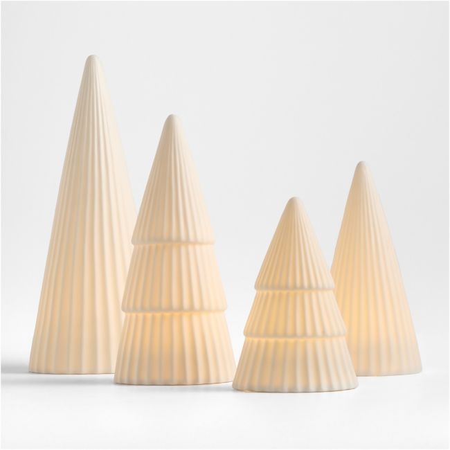 LED White Porcelain Christmas Trees, Set of 4 - Image 0