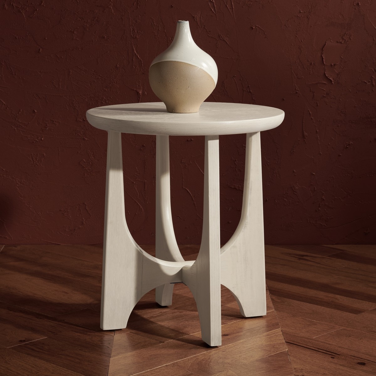 Sasha Wood Accent Table - White Wash - Image 1