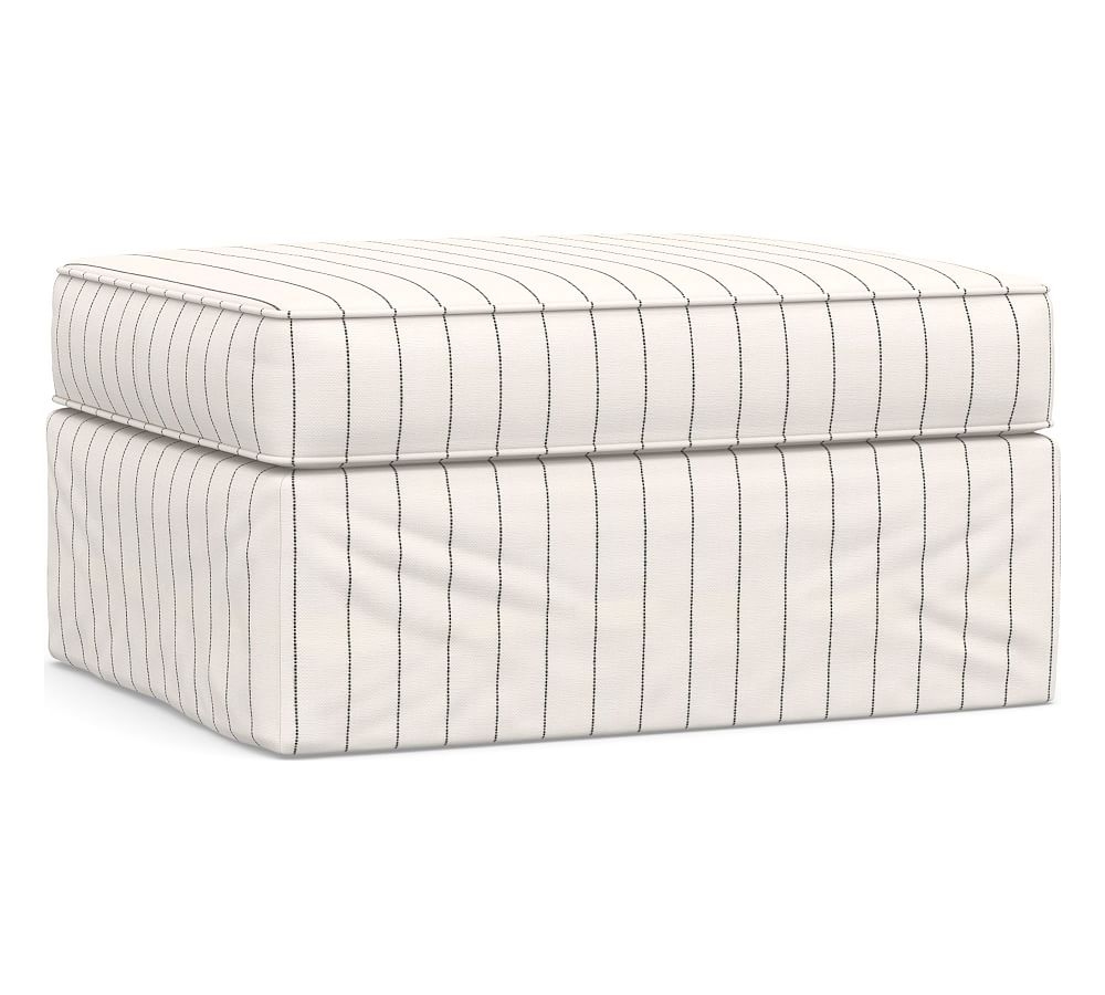 Pearce Slipcovered Storage Ottoman, Polyester Wrapped Cushions, Sunbrella(R) Performance Harbor Stripe Classic - Image 0
