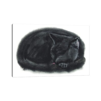 Sleeping Black Kitten by Alexey Dmitrievich Shmyrov - Wrapped Canvas Painting - Image 0