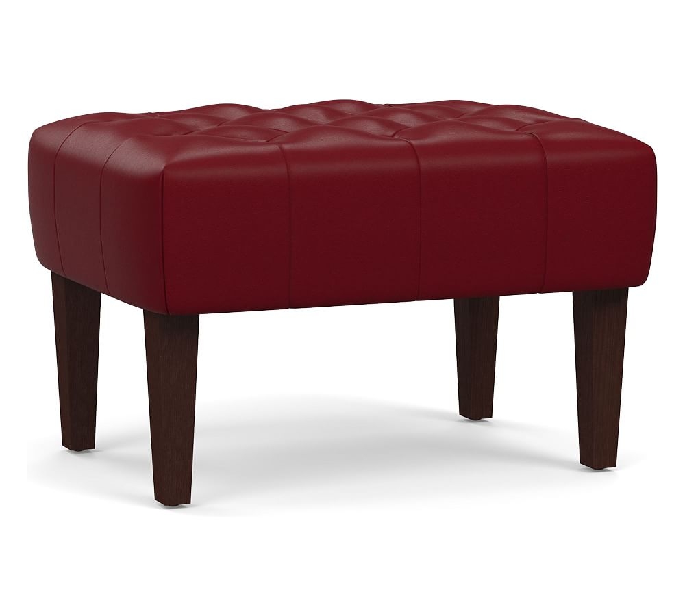 Champlain Leather Tufted Ottoman, Polyester Wrapped Cushions, Signature Berry Red - Image 0