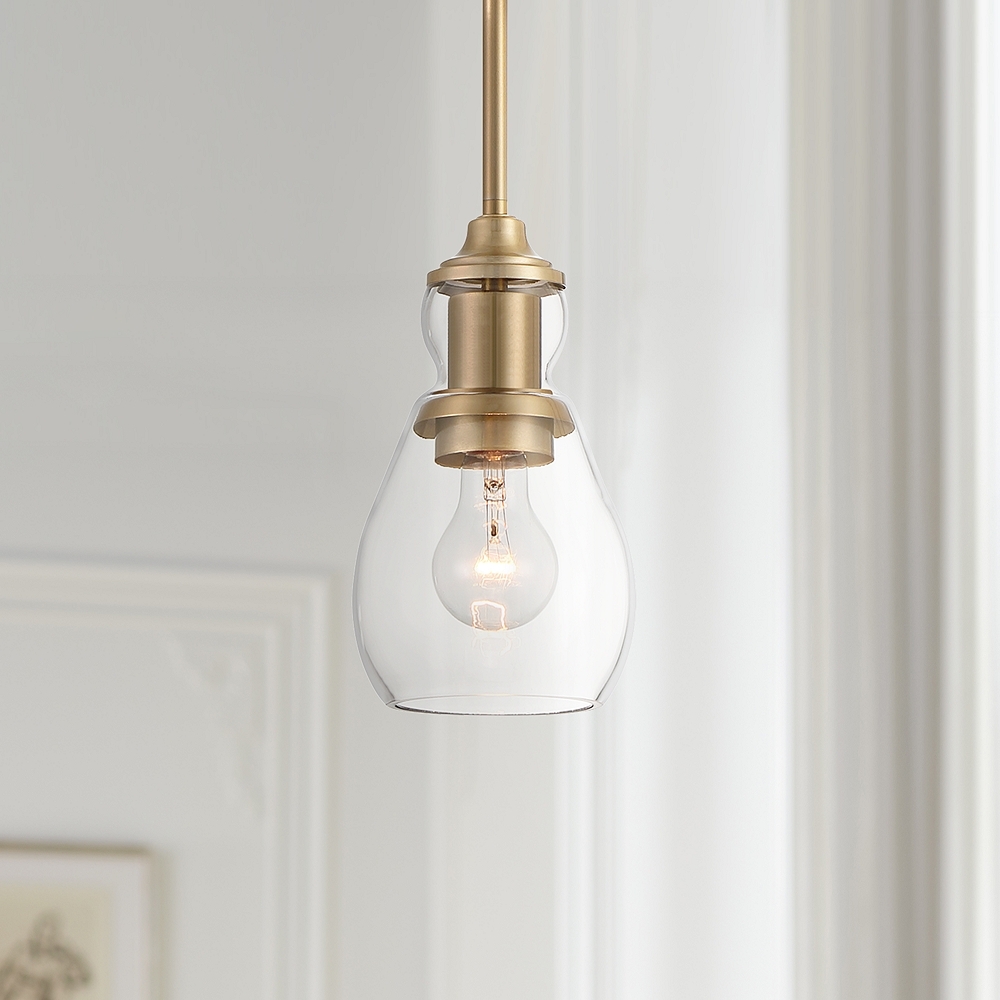 Possini Euro Nagano 5 1/2" Wide Warm Brass Clear Glass Mini Pendant - Image 0