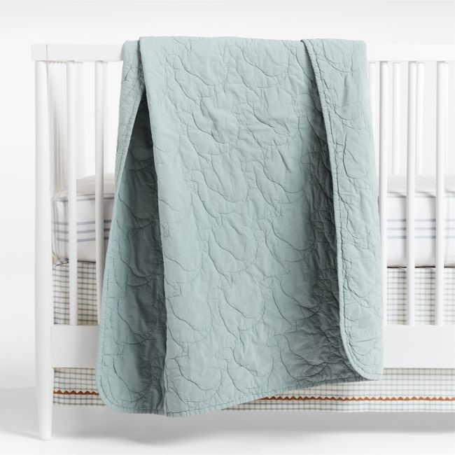 Sunwashed Misty Blue Dino Organic Cotton Baby Crib Quilt - Image 0