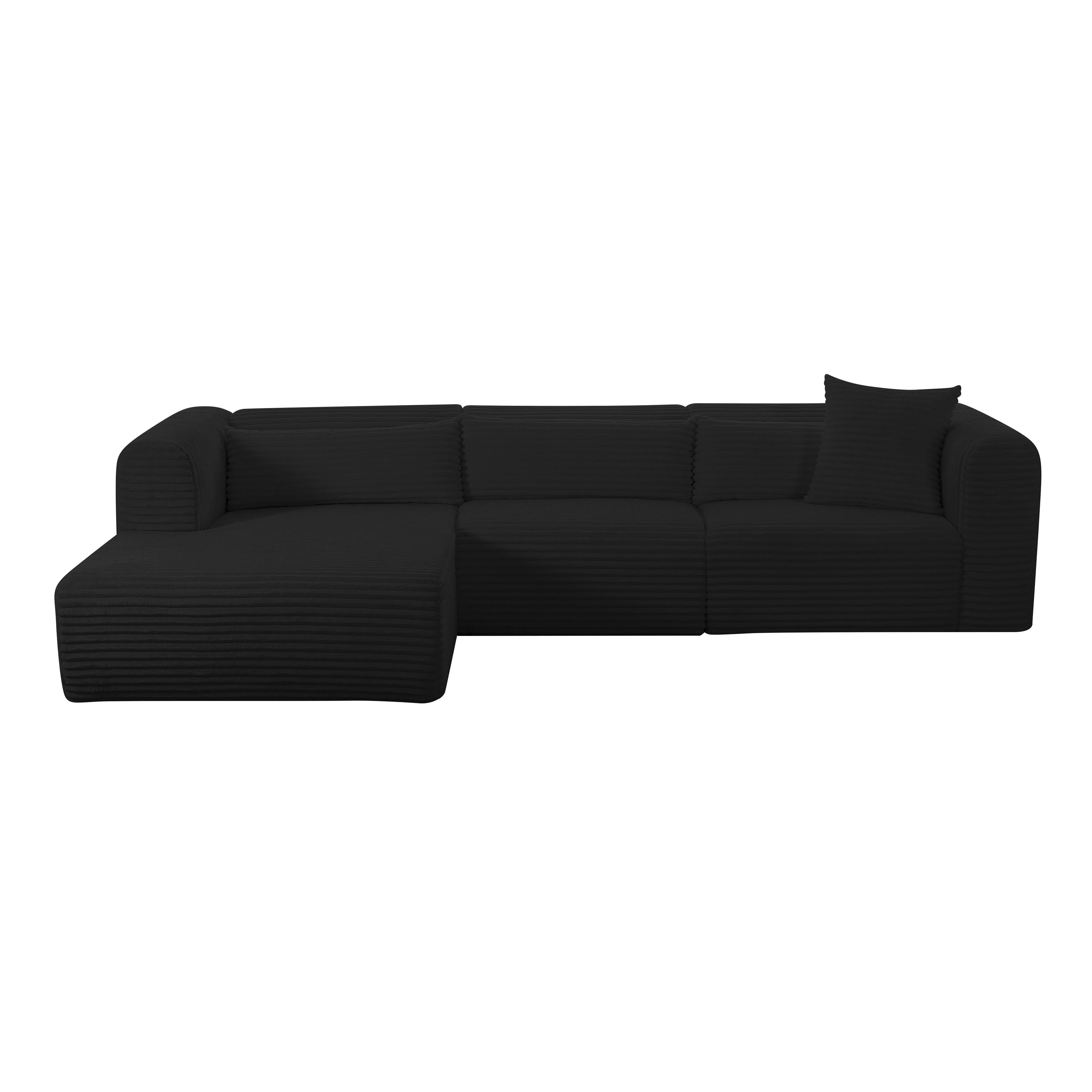 Tarra Fluffy Oversized Black Corduroy Modular LAF Sectional - Image 2