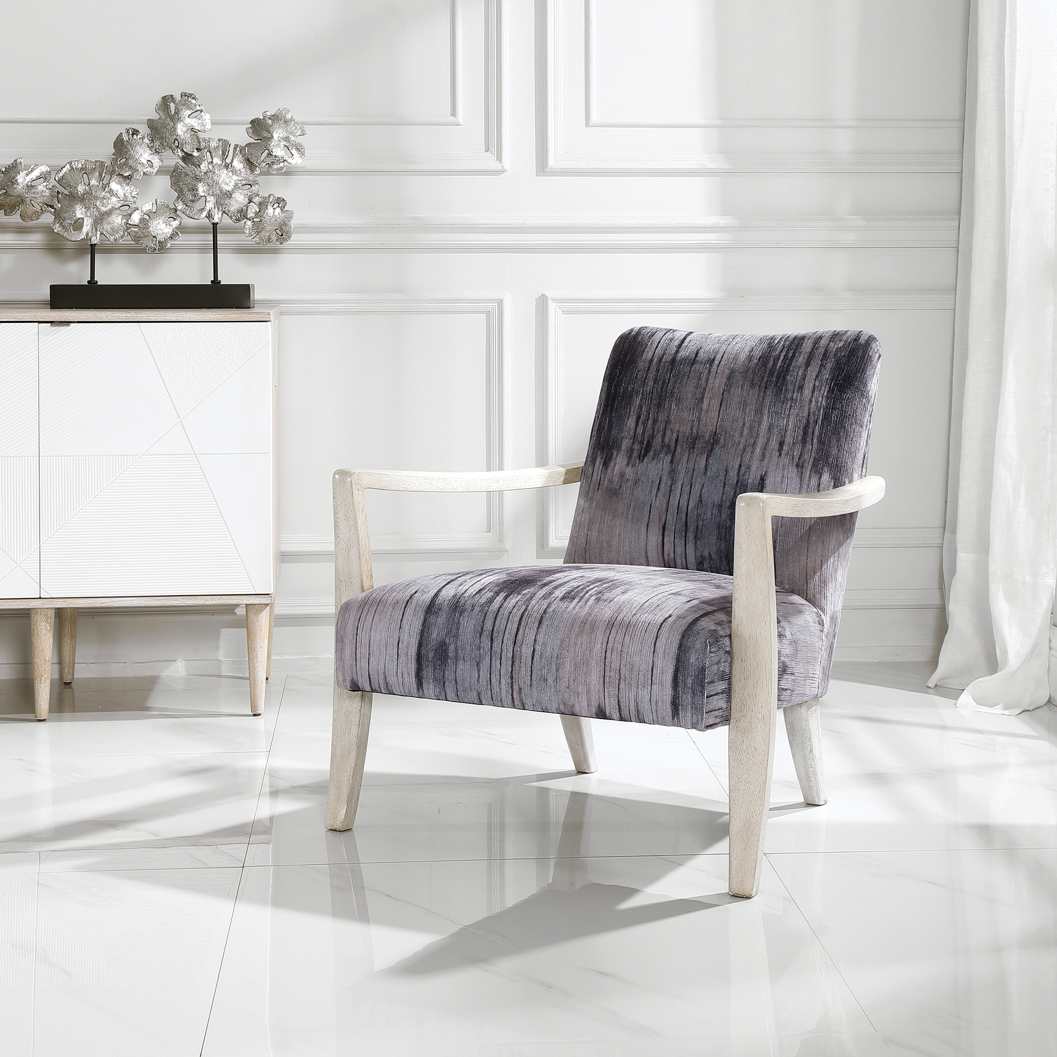 Watercolor Gray Chenille Accent Chair - Image 1