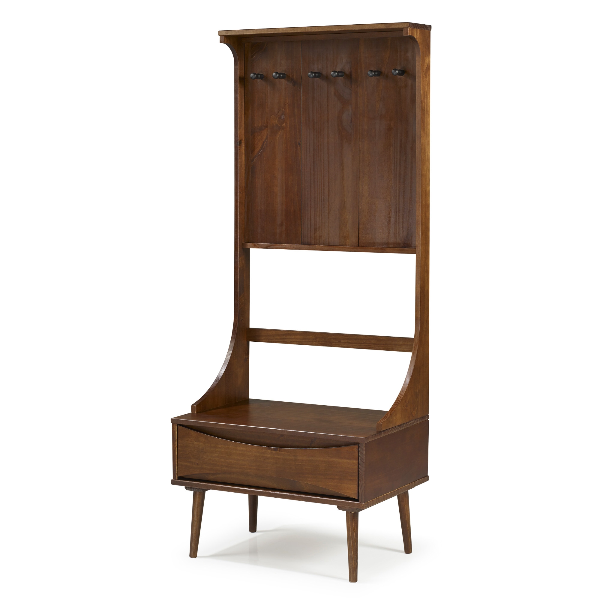 Atticus 68" Solid Wood Hall Tree With Drawer - Walnut - Image 0