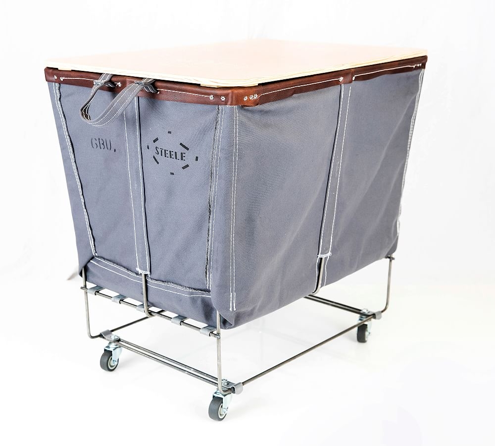 Elevated Canvas Laundry Basket with Wheels and Lid, Large, Charcoal Canvas/Brown Leather Trim - Image 0