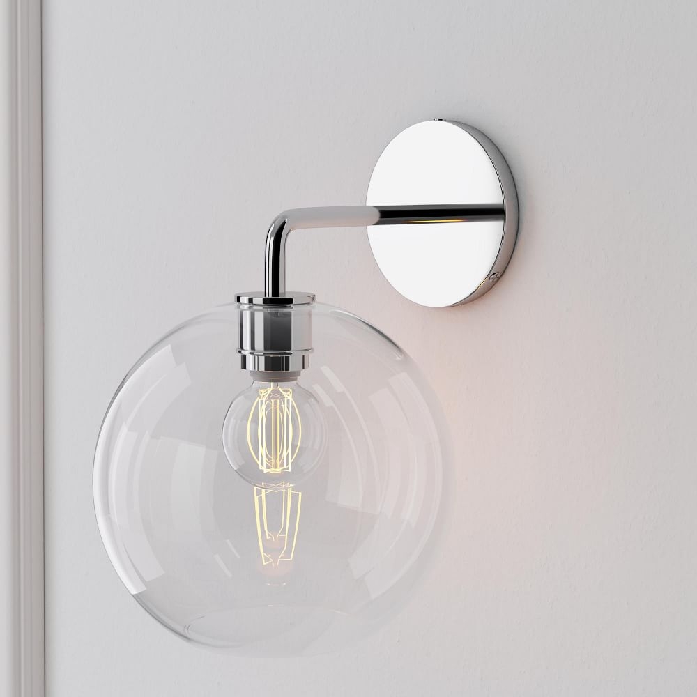 Sculptural Sconce, Globe Small, Clear, Chrome, 8.5" - Image 0
