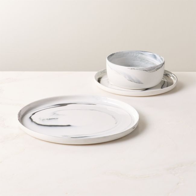 Swirl 3-Piece Black and White Dinnerweare Set With Soup Bowl By Jennifer Fisher - Image 0