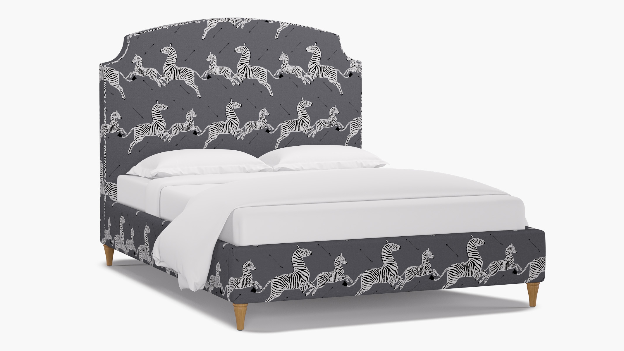 Cove Bed, Slate Zebra, Natural Decorative Tapered Leg, Queen - Image 1