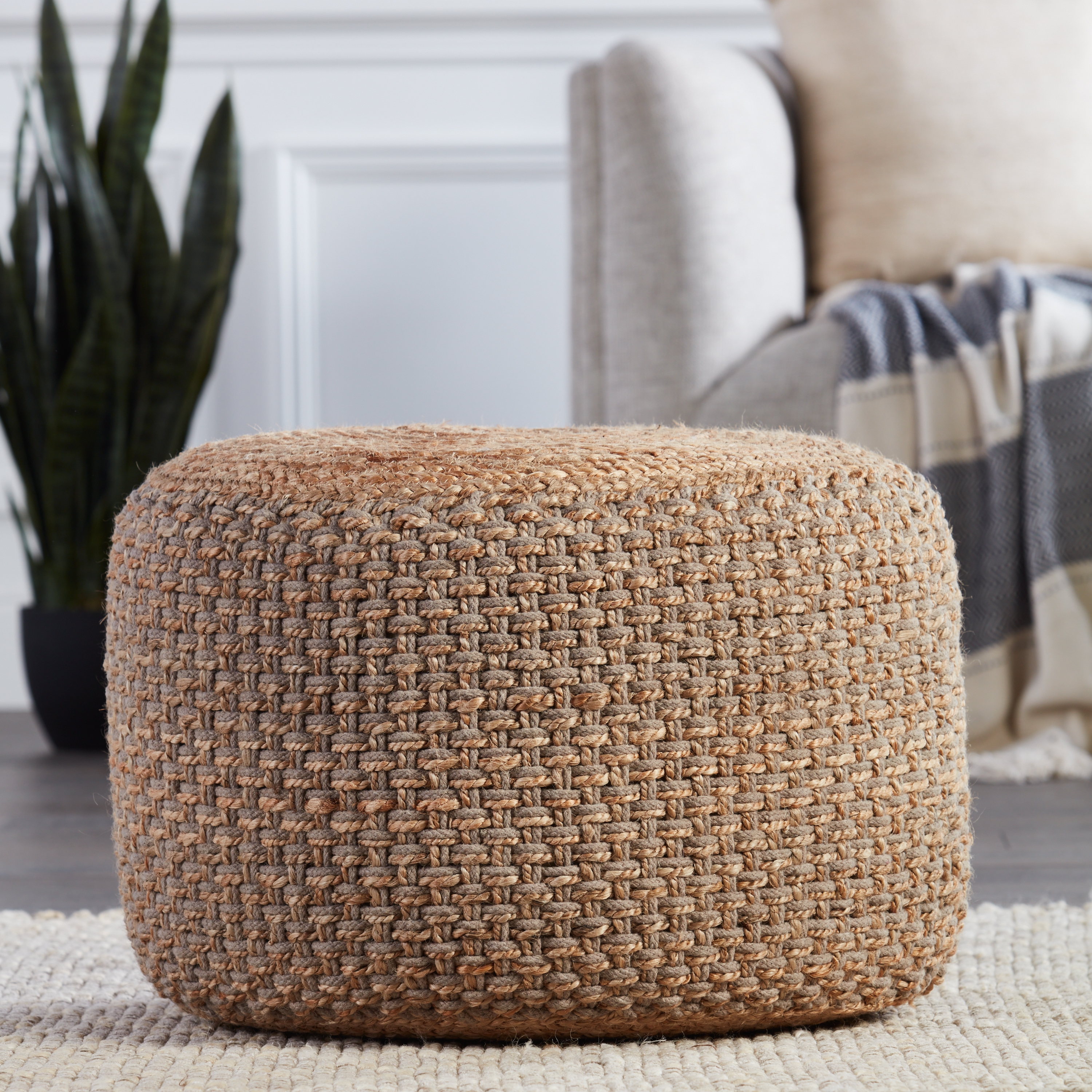 Kealani Trellis Gray/ Beige Cylinder Pouf - Image 1