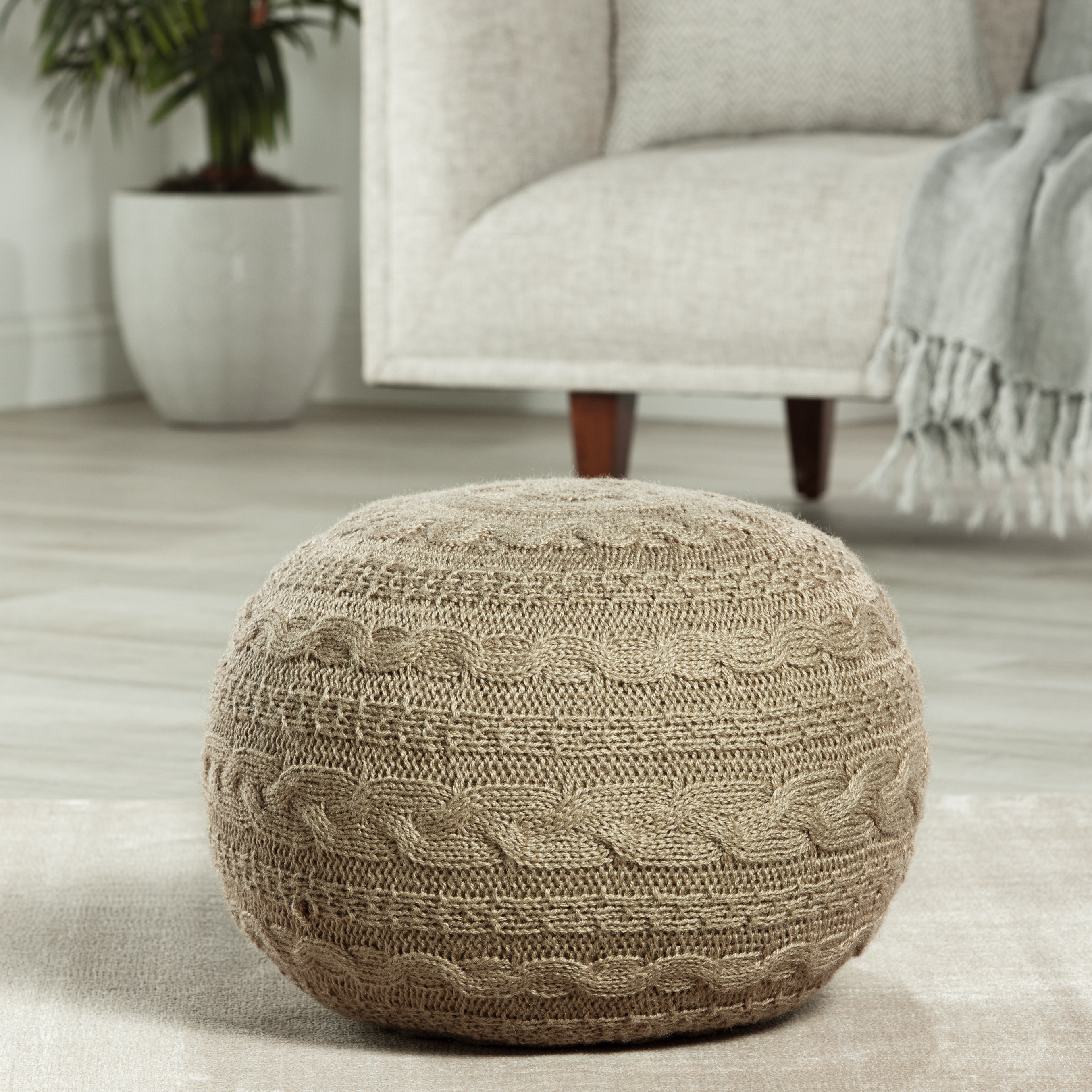 Vibe by Etta Solid Taupe/ Olive Round Pouf - Image 2